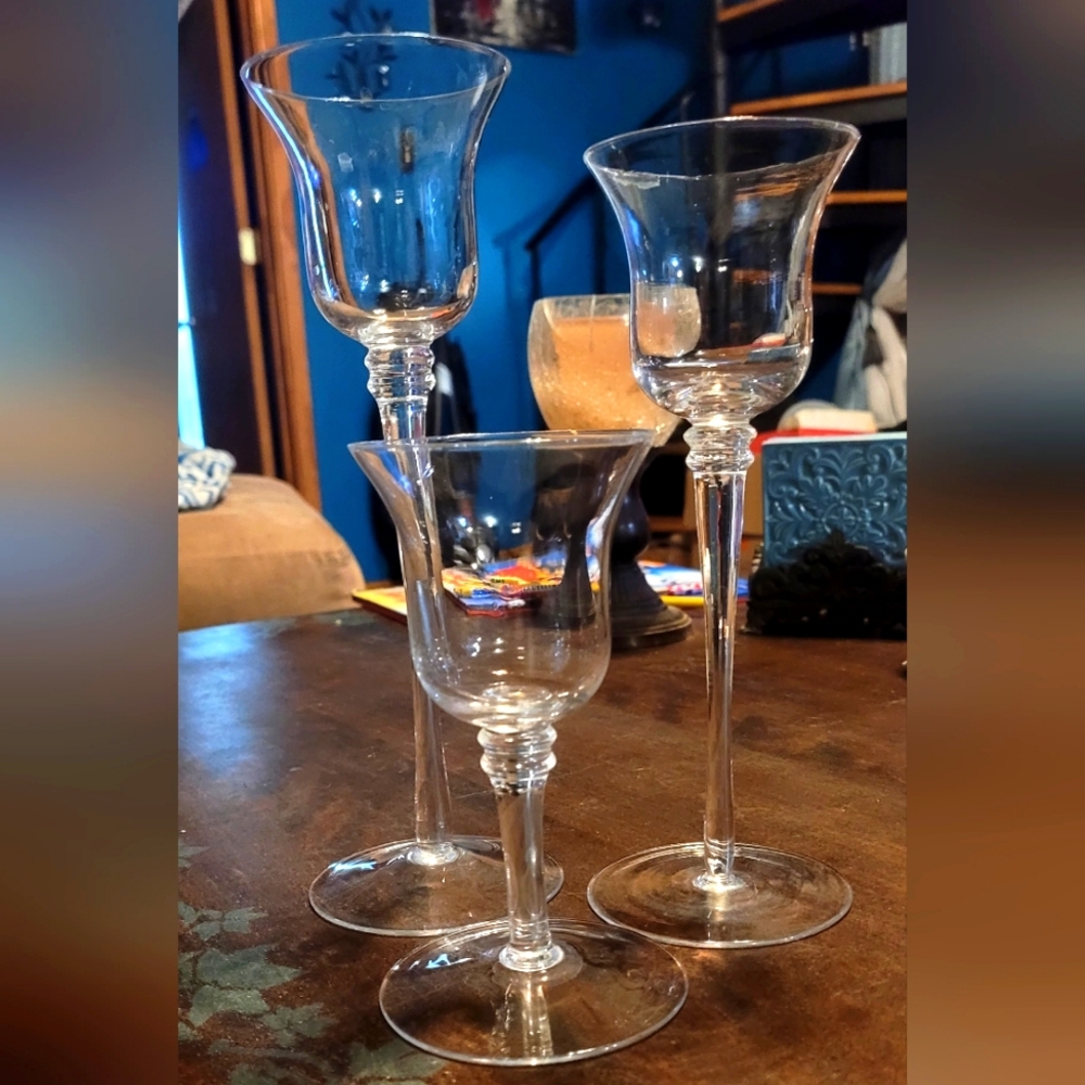 3 piece set of candle holders by Gorham Crystal labeled Infinity